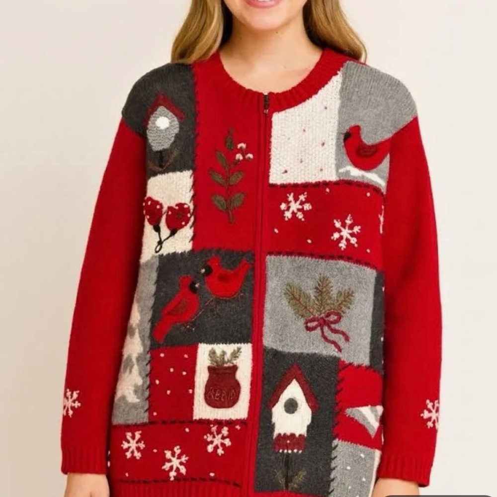 Vintage‎ 90s Winter Christmas Cardinal Holiday Cardigan Sweater Womens Size 2X